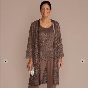 Oleg Cassini 3 piece lace duster pantsuit
